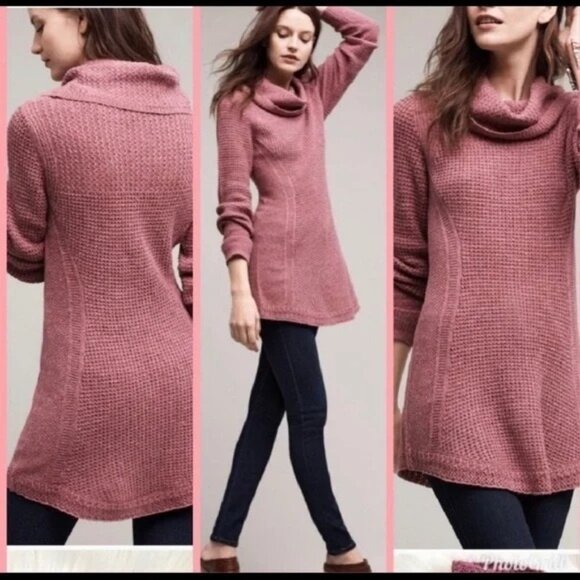 Angel of the North Anthro Cowl Neck Sweater Womens XS Pink Chunky Knit - Picture 1 of 16